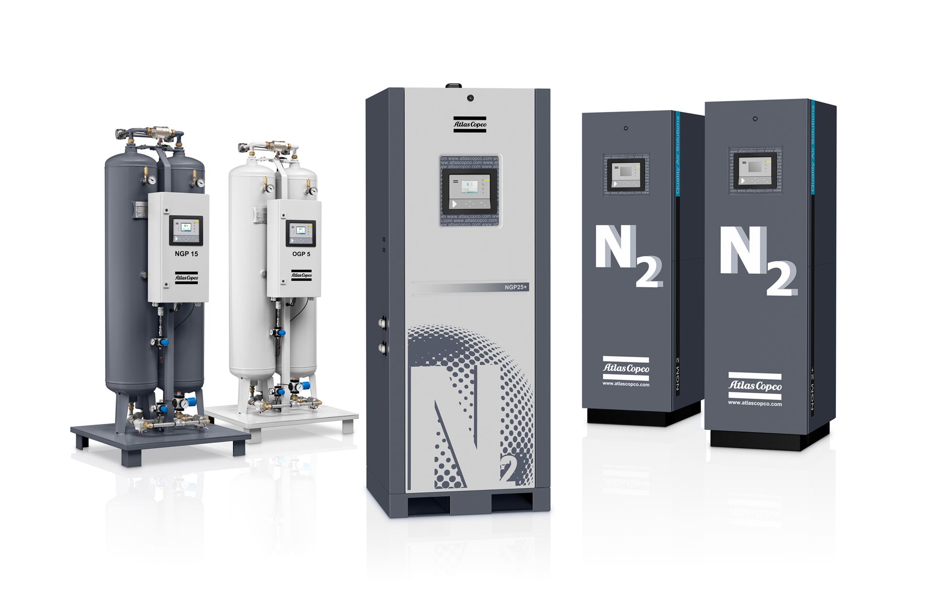 Atlas Copco Gaserzeuger, darunter NGP- und NGM-Stickstoffgeneratoren